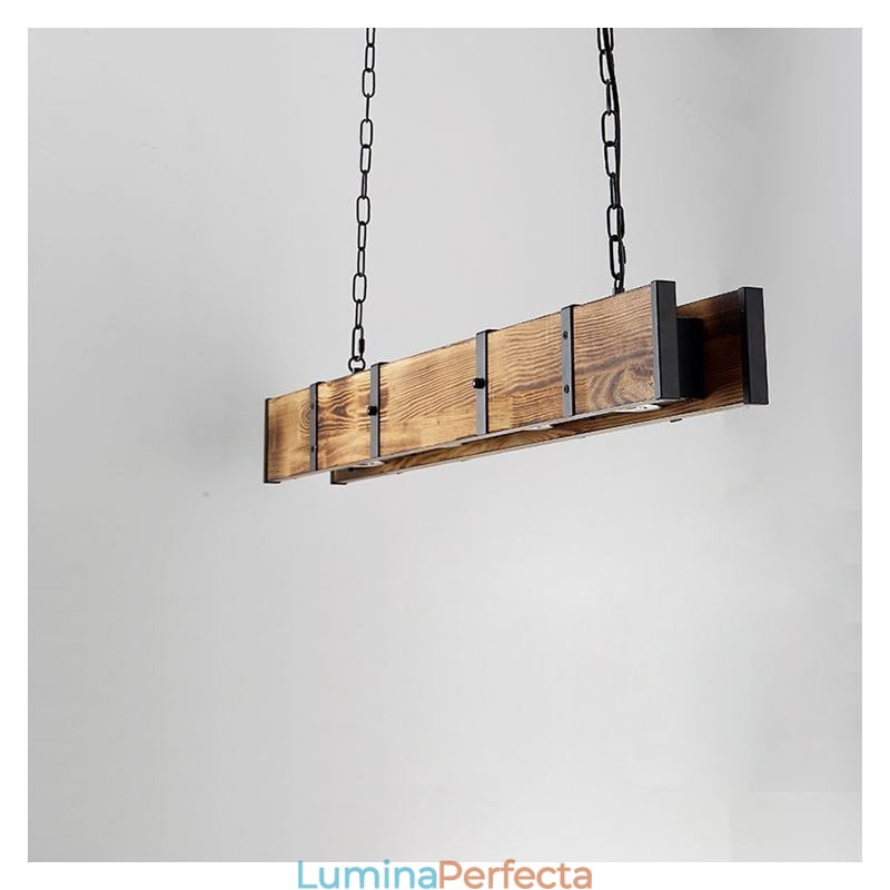 Plafoniera în stil industrial dreptunghiular din lemn Insulă