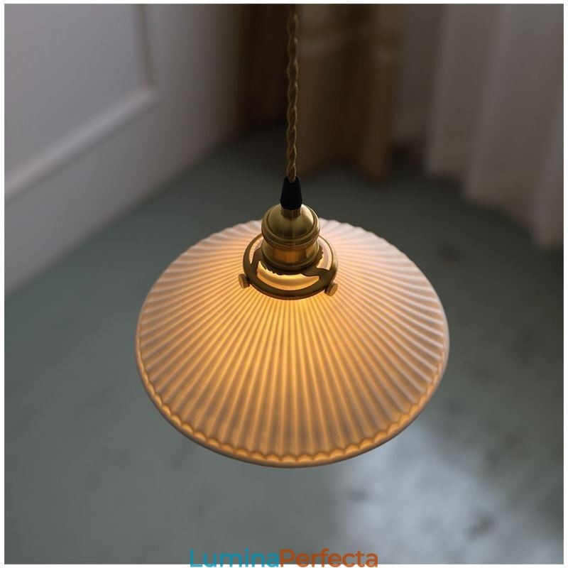 Lampă suspendată din ceramică în stil japonez Lampă suspendată retro plisată