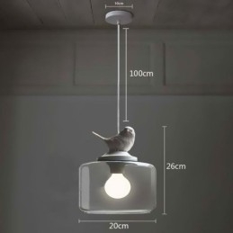 Lampă suspendată din sticlă în stil retro. Iluminat decorativ de pasăre