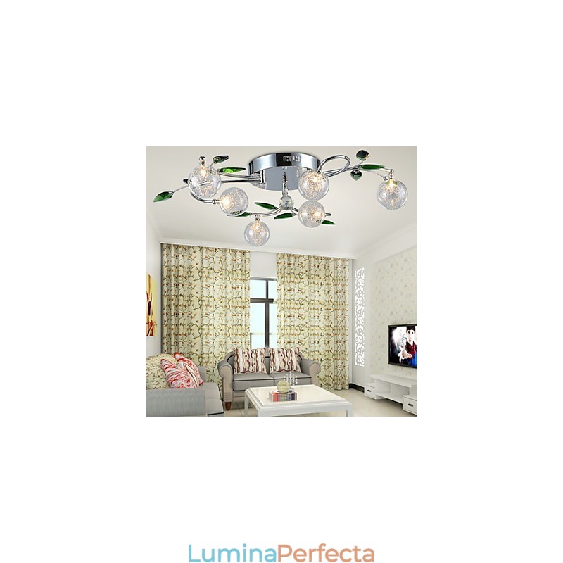 Candelabru 6 Lumini Country Aluminiu Sticla Crom