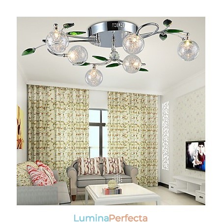 Candelabru 6 Lumini Country Aluminiu Sticla Crom Candelabru 6 Lumini Country Aluminiu Sticla Crom
