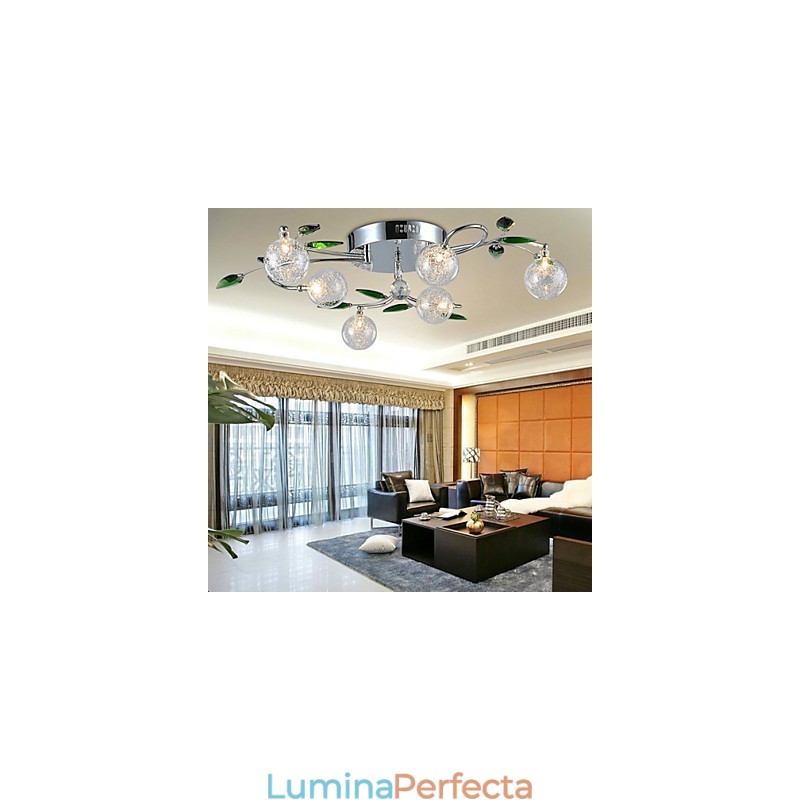 Candelabru 6 Lumini Country Aluminiu Sticla Crom