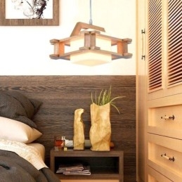 Lampă suspendată din stejar în stil nordic cu abajur din sticlă mată Cafe