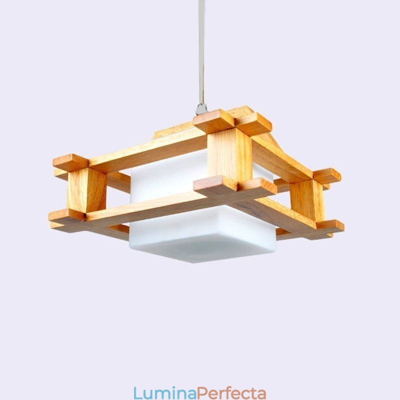 Lampă suspendată din stejar în stil nordic cu abajur din sticlă mată Cafe