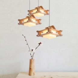 Lampă suspendată din stejar în stil nordic cu abajur din sticlă mată Cafe