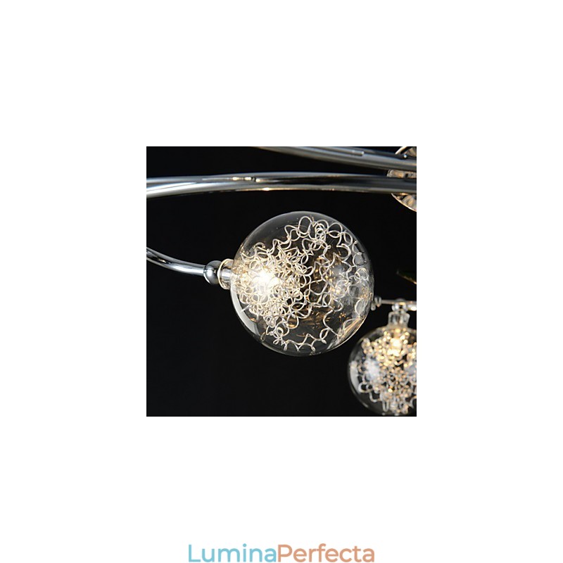 Candelabru 6 Lumini Country Aluminiu Sticla Crom