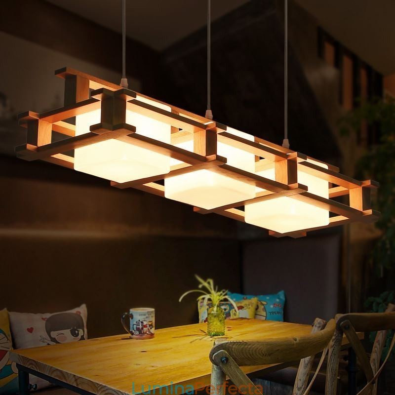 Plafoniera decorativă din lemn de stejar cu 3 lumini Creative