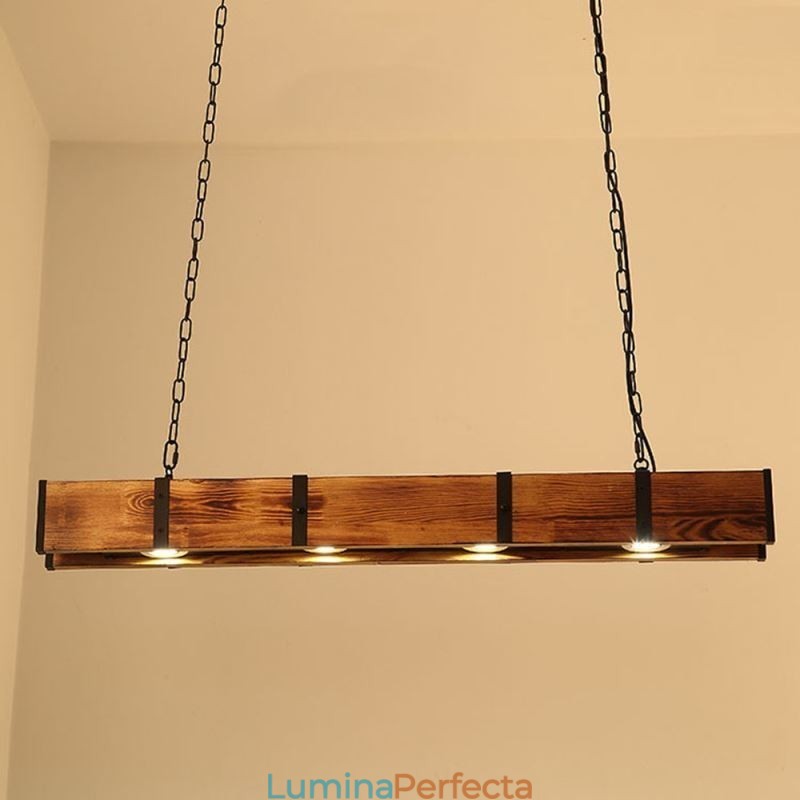 Plafoniera în stil industrial dreptunghiular din lemn Insulă