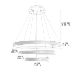 Lampă suspendată modernă din acrilic cu 3 inele 80+60+40cm