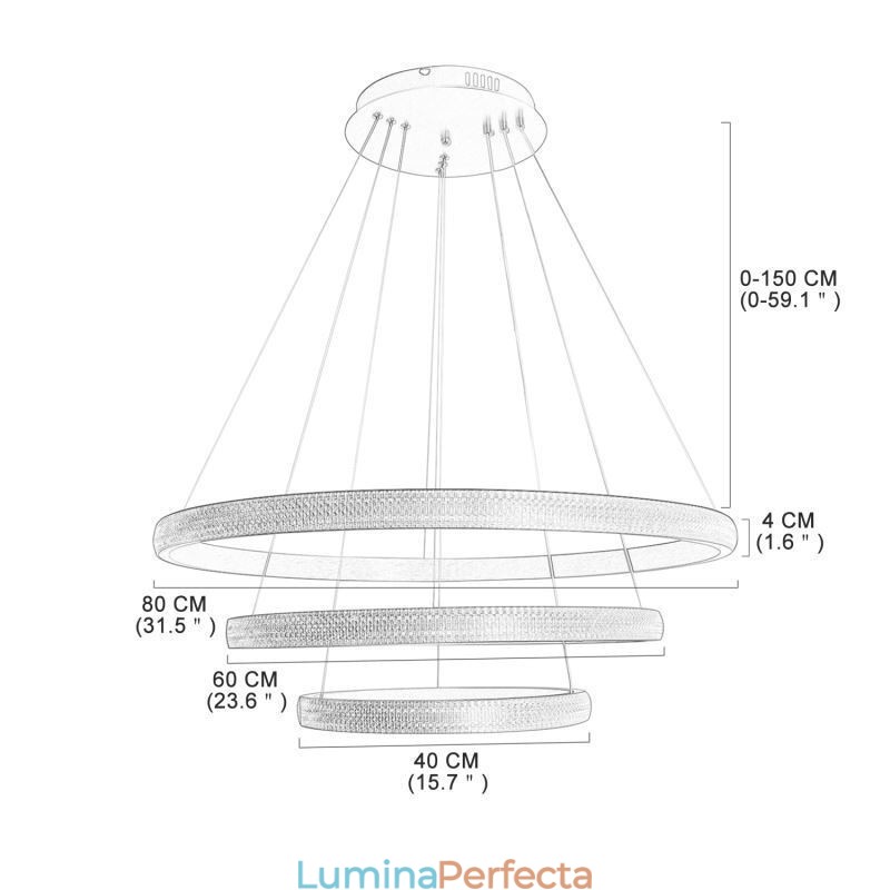 Lampă suspendată modernă din acrilic cu 3 inele 80+60+40cm