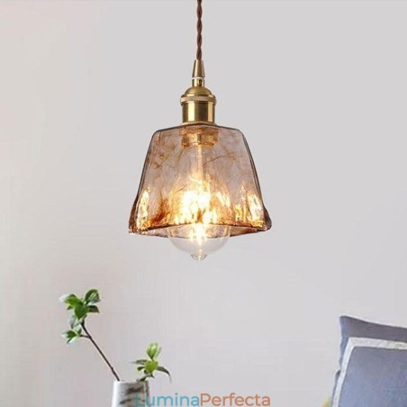 Lampă unică de suspendare din sticlă în stil japonez Iluminat decorativ de culoare chihlimbar Lampă unică de suspendare din sticlă în stil japonez Iluminat decorativ de culoare chihlimbar