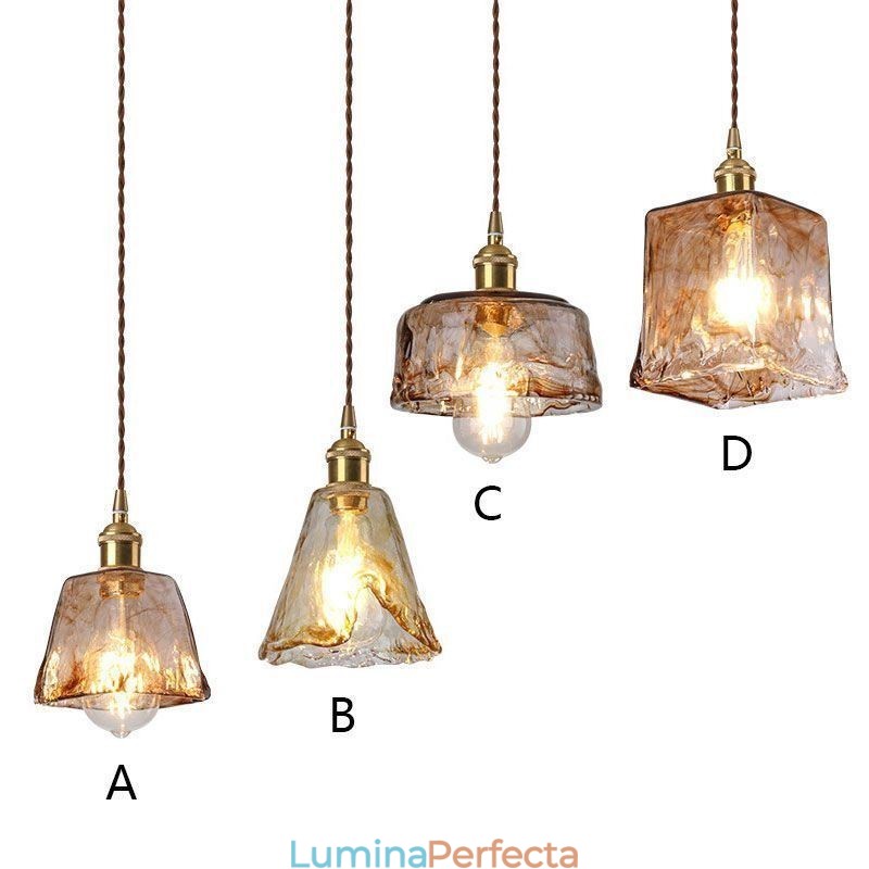 Lampă unică de suspendare din sticlă în stil japonez Iluminat decorativ de culoare chihlimbar