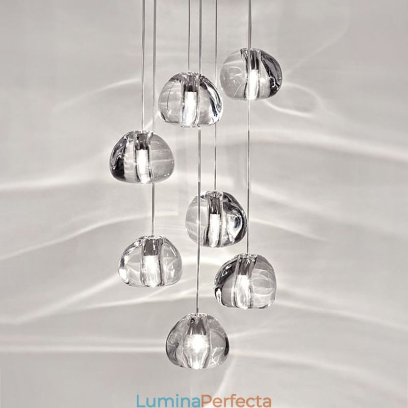 Lampă suspendată modernă cu cristale, abajur unic de cristal, scară duplex