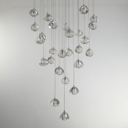 Lampă suspendată modernă cu cristale, abajur unic de cristal, scară duplex