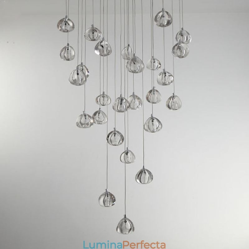 Lampă suspendată modernă cu cristale, abajur unic de cristal, scară duplex