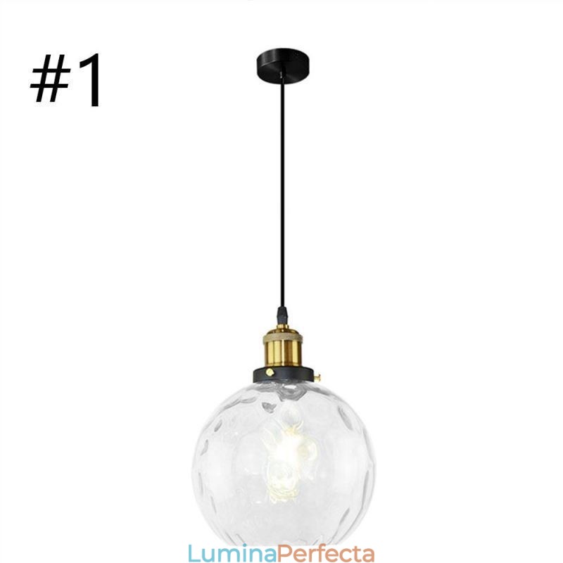Lampă suspendată din sticlă, rotundă, cu model de apă
