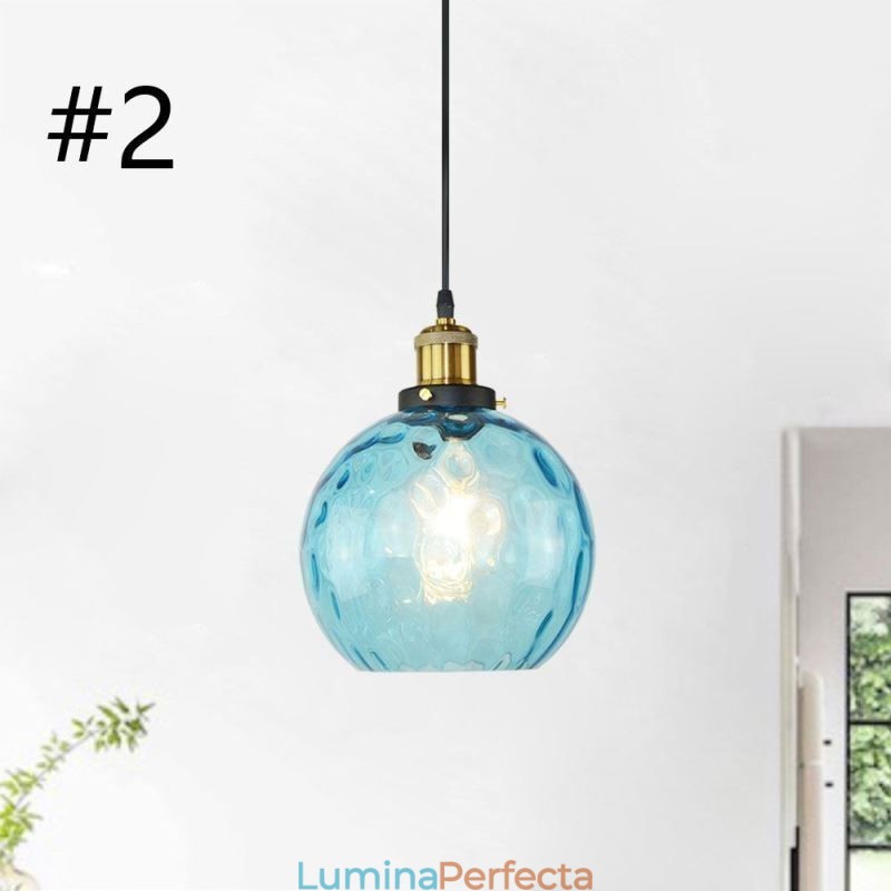 Lampă suspendată din sticlă, rotundă, cu model de apă