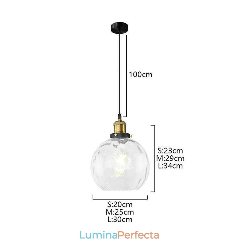 Lampă suspendată din sticlă, rotundă, cu model de apă