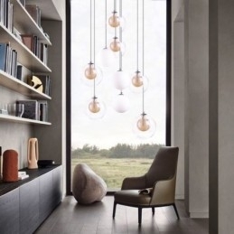 Plafoniera cu suspendare din sticlă, nichel auriu periat+bil de sticlă cu lapte