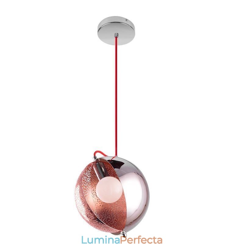 Lampă suspendată modernă din aur roz Abajur din sticlă pe jumătate rotundă Lumină decorativă Cafe