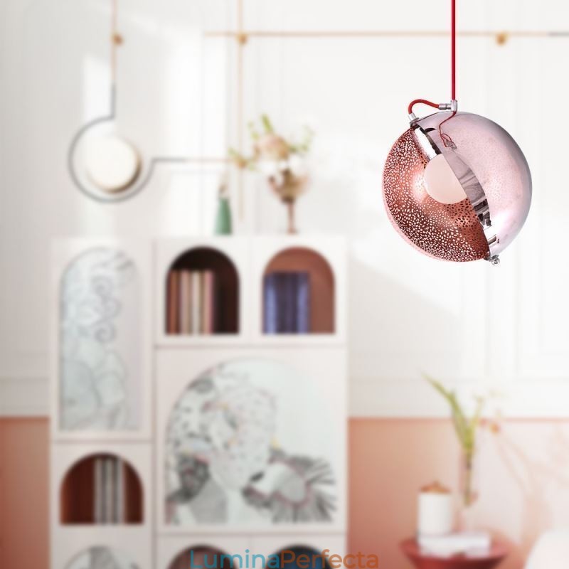 Lampă suspendată modernă din aur roz Abajur din sticlă pe jumătate rotundă Lumină decorativă Cafe