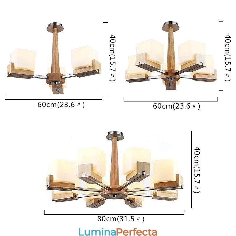 Candelabru nordic din lemn cu abajur din sticlă