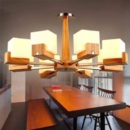 Candelabru nordic din lemn cu abajur din sticlă