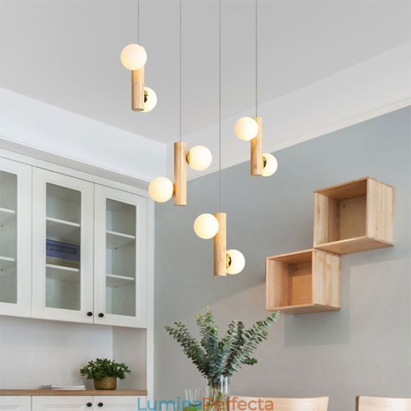 Lampă suspendată din lemn Magic Bean Cluster Plafoniera Island