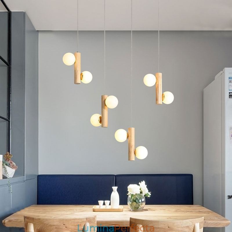 Lampă suspendată din lemn Magic Bean Cluster Plafoniera Island
