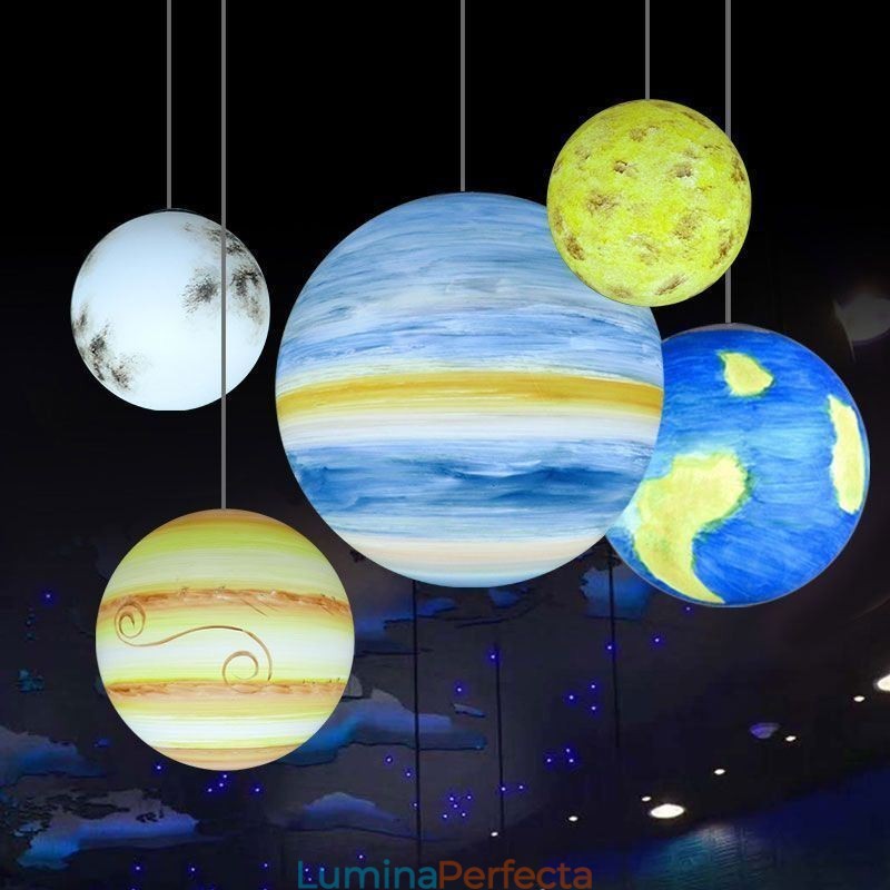 Lampă suspendată Nordic Planet Design Candelabru unic cu planete ale sistemului solar