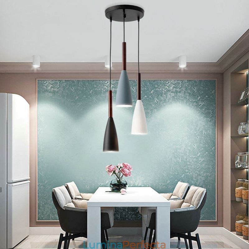 Lampă suspendată modernă, simplă, cu trei lumini, cafenea creativă din aluminiu