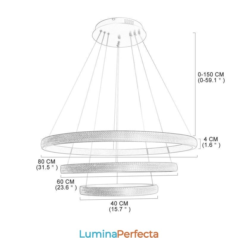 Lampă suspendată modernă din acrilic cu 3 inele 80+60+40cm
