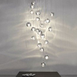 Lampă suspendată modernă cu cristale, abajur unic de cristal, scară duplex