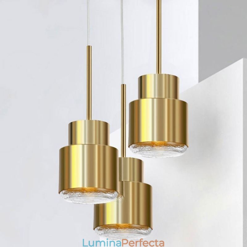 Lampă suspendată din sticlă postmodernă Lampă cu cilindru auriu Lumină strălucitoare