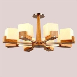 Candelabru nordic din lemn cu abajur din sticlă