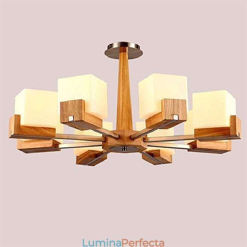 Candelabru nordic din lemn cu abajur din sticlă