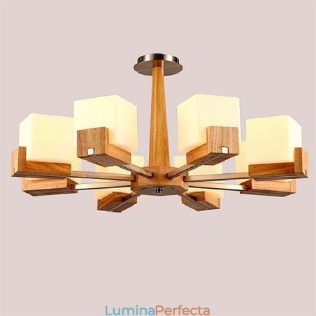 Candelabru nordic din lemn cu abajur din sticlă Candelabru nordic din lemn cu abajur din sticlă