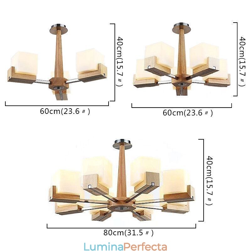 Candelabru nordic din lemn cu abajur din sticlă