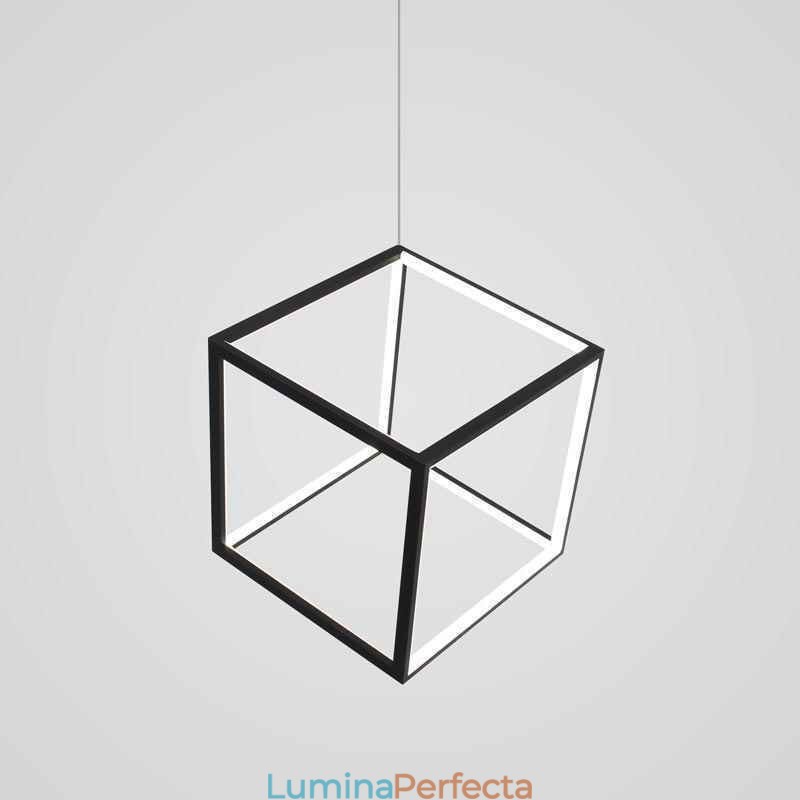 Lampă suspendată neagră Iluminare cub geometric