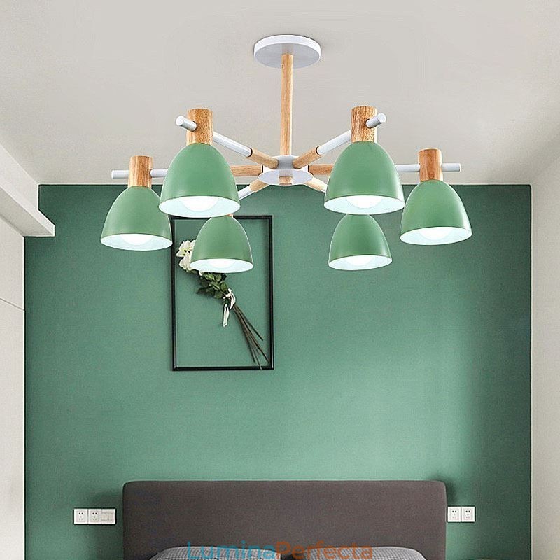 Lampă suspendată modernă simplă Macaron Iluminat creativ din lemn