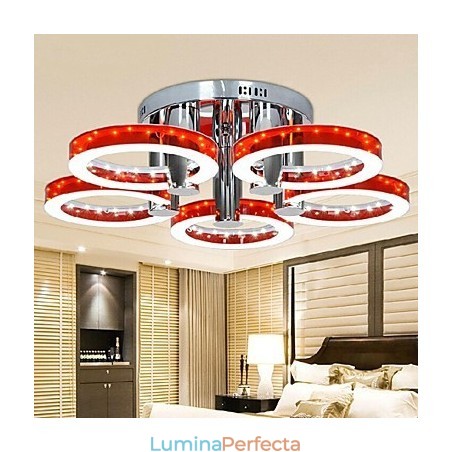 Candelabru acrilic roșu modern cu 5 lumini (finisare crom) Candelabru acrilic roșu modern cu 5 lumini (finisare crom)