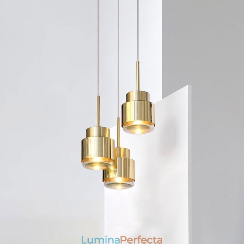 Lampă cu pandantiv din sticlă postmodernă Lampă cu cilindru auriu Lumină strălucitoare