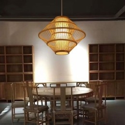 Lampă suspendată din bambus cu design giroscop