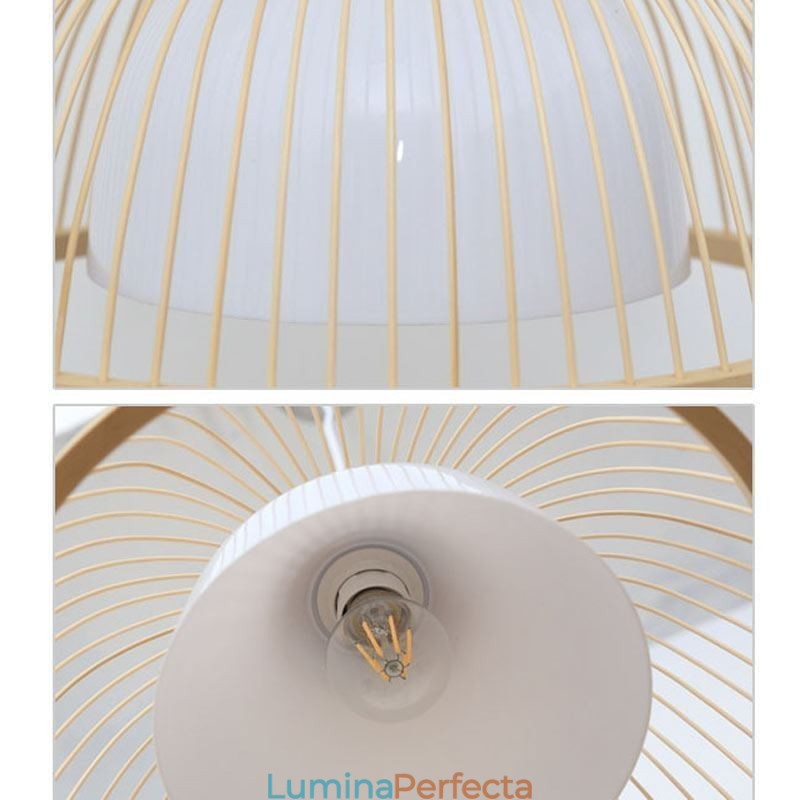 Lumină suspendată modernă, simplă, în jos. Lumină suspendată din bambus, iluminat de noptieră