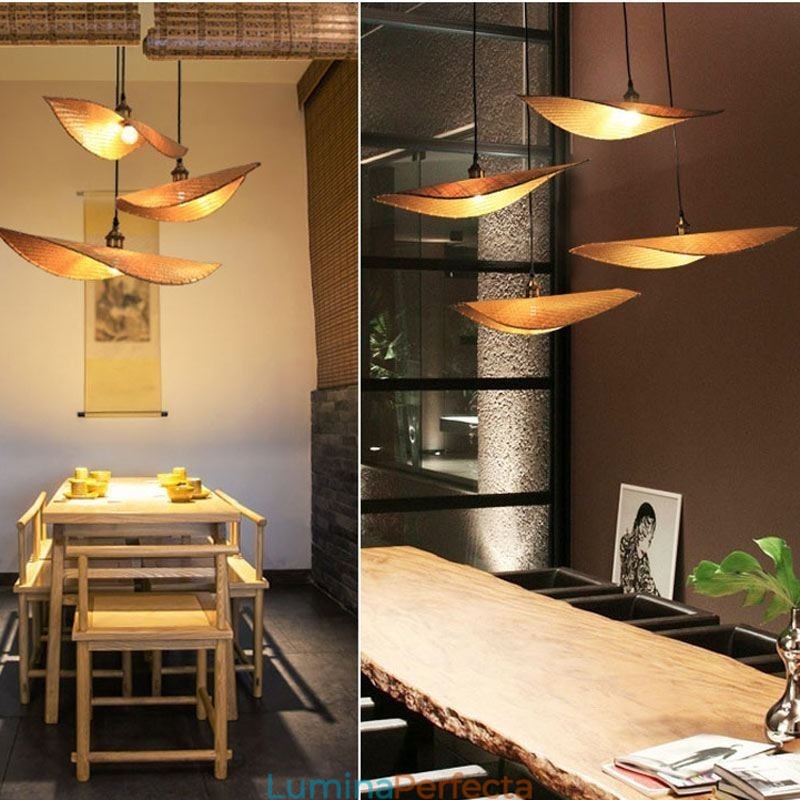 Creative Leaf Pendant Lampă contemporană din bambus Pendant Tearoom Lighting