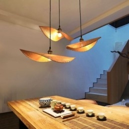 Creative Leaf Pendant Lampă contemporană din bambus Pendant Tearoom Lighting