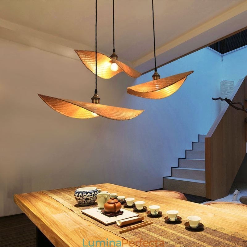 Creative Leaf Pendant Lampă contemporană din bambus Pendant Tearoom Lighting