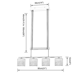 Lampă suspendată modernă, cu 4 lumini, cu abajur din material, înălțime reglabilă