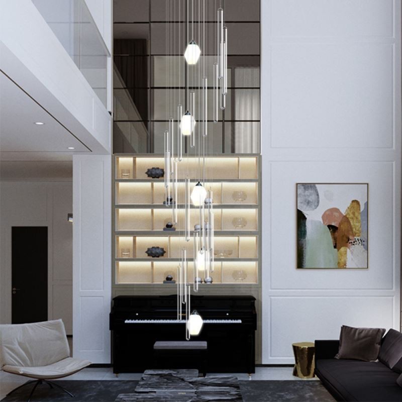 Cluster Pendant Lampă Modernă Mare Pendant Cristal Candelabru Duplex Scară