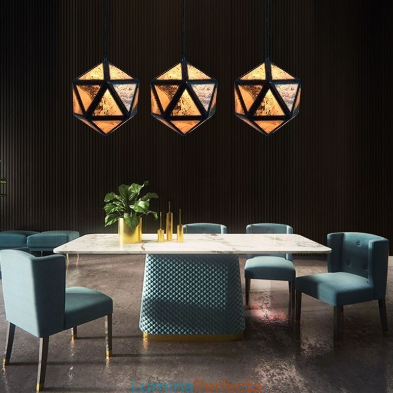 Lampă geometrică suspendată în formă de diamant Design 3D translucid